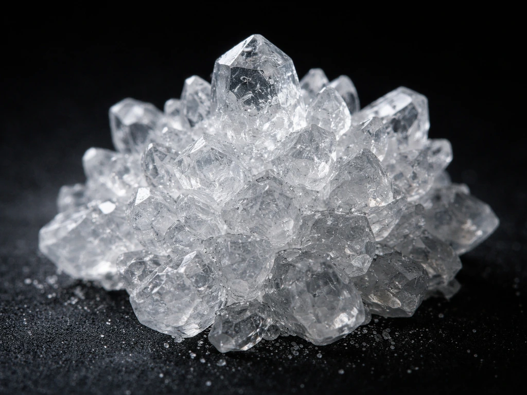 Well-formed translucent crystals on a dark background, macro shot with subtle glow and crisp facets.